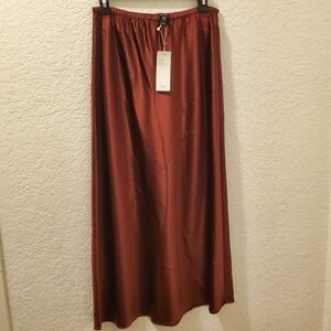 Eileen Fisher Maxi Skirt Size S/LP Redwood Stretch Charmeuse Bias Silk Ret $278